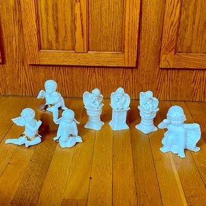 Cream Bisque and Porcelain and Gold Angels 7 piece set